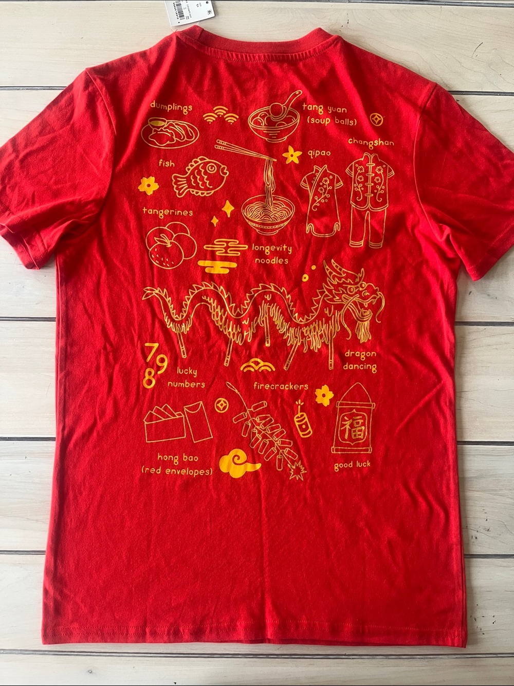 Goodie Two Sleeves Chinese New Year Red Graphic Crewneck T-Shirt with Gold